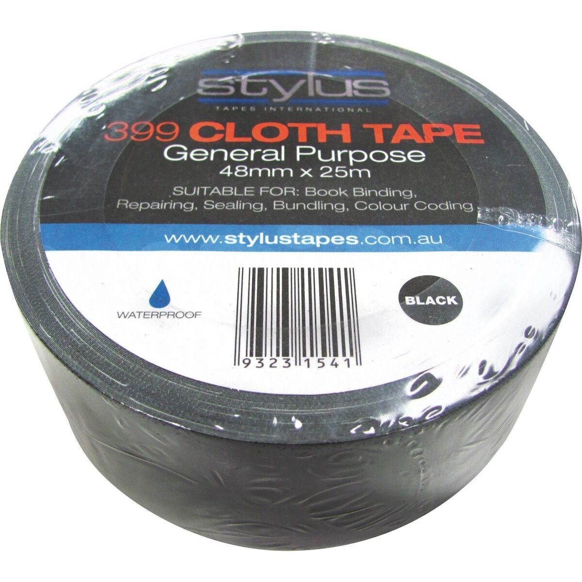 Cloth Tape 398 Black 48mm wide x 25mt roll